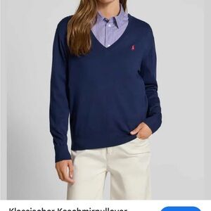 U.S. Polo Assn. Navy V-neck Sweater Gold Emblem Pink Horse Size XL